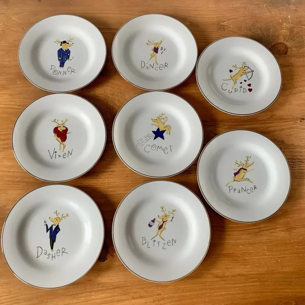 Pottery Barn Reindeer Plates Dessert Salad Plates 8.5